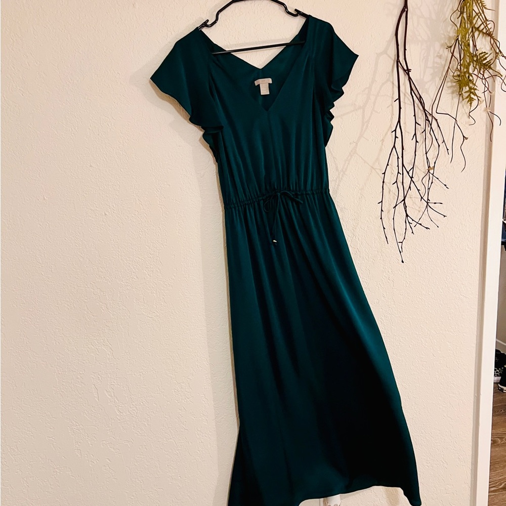 LONG emerald evening dress.
